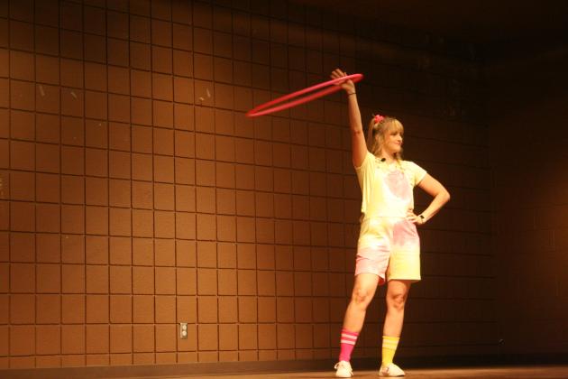 Rachel Collier, a juggler and hula-hoop artist at Inspyral Circus performed a mind warping hula hoop routine at the Tecumseh Public Library on Thursday, July 6, for its annual Summer Learning Challenge. Countywide& Sun/Valerie Scott