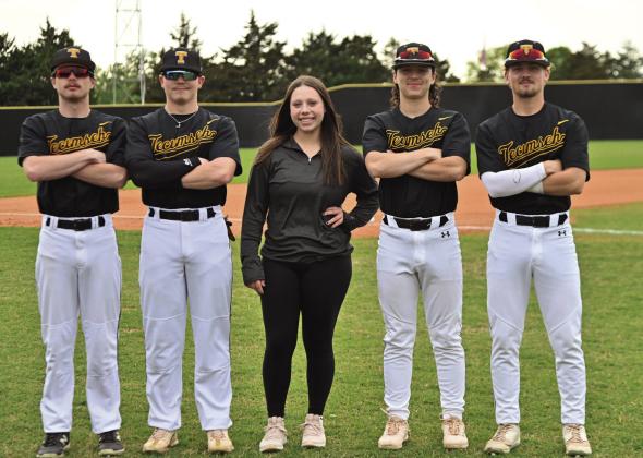 Tecumseh High School celebrated Baseball Senior Night on April 19 before their varsity game. Those recognized were Malachi Boyce, Kaiden Pounds, manager Karsyn MacDonald, Rowdy Kinsey and Bryson Smith. Photo provided by Kenetta Lisenbee.