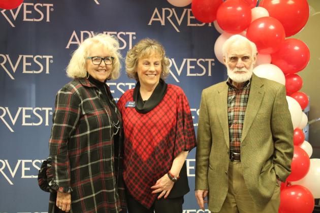 Kim Rawls poses with Sue Nelson, who retired from Vision Bank, and Dr. Joe Taron during her retirement reception at the downtown Shawnee Arvest branch on Dec. 30. Rawls worked at the bank for 43 years. Countywide & Sun/Natasha Dunagan